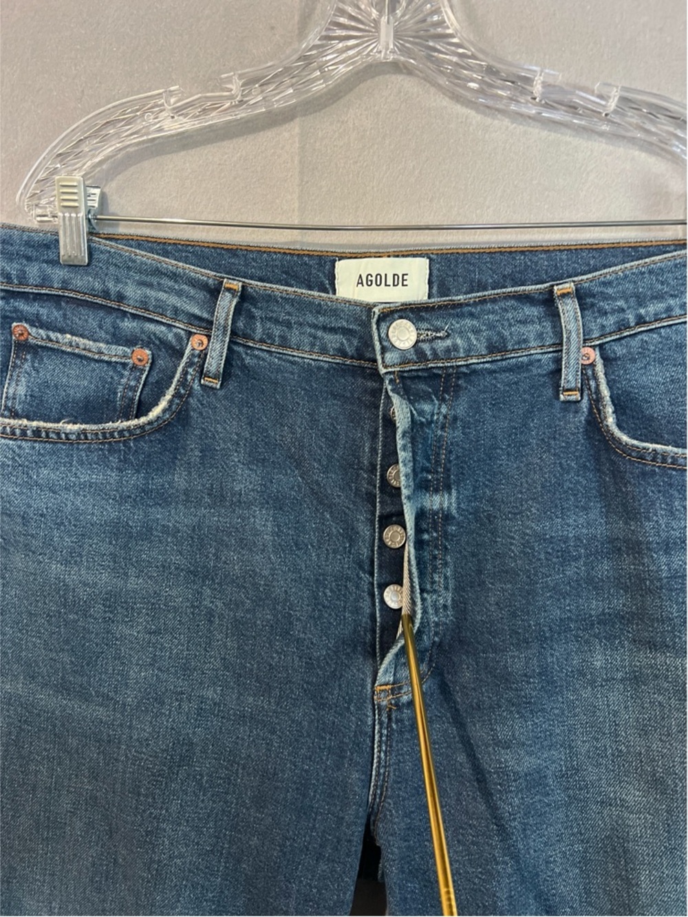 Agolde Riley Crop Jeans Women’s 33 Blue High Rise Straight Leg A056-1858 - Picture 8 of 13